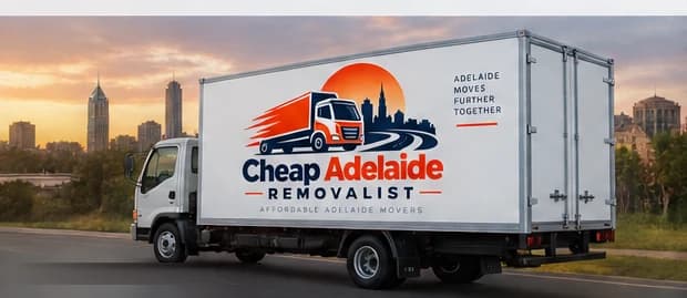 Illustration of a navy and orange removal truck with Cheap Adelaide Removalist branding